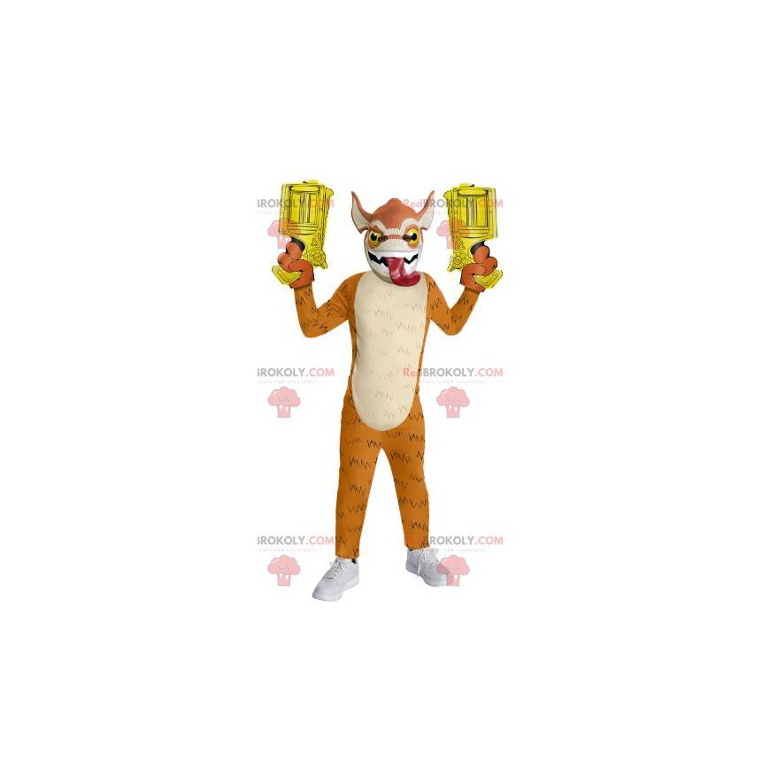 Mascote dragão laranja com pistolas - Redbrokoly.com