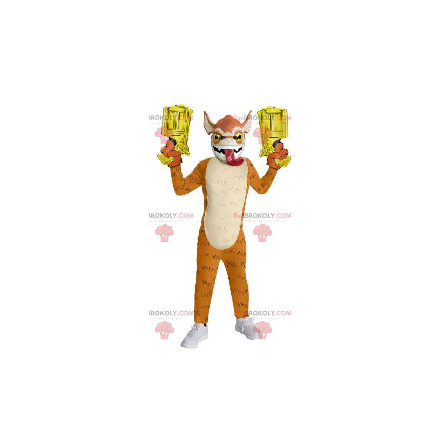 Mascotte de dragon orange, avec des pistolets - Redbrokoly.com