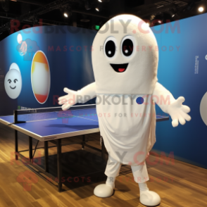 White Ping Pong Table mascot costume character dressed with a Joggers and Shawl pins