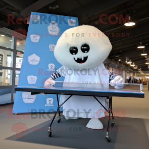 White Ping Pong Table mascot costume character dressed with a Joggers and Shawl pins