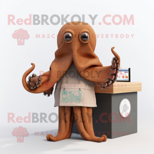 Brown Octopus mascot costume character dressed with a Cardigan and Wraps