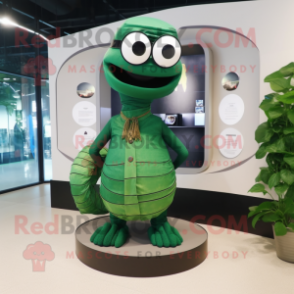 Forest Green Titanoboa mascot costume character dressed with a Wrap Skirt and Eyeglasses