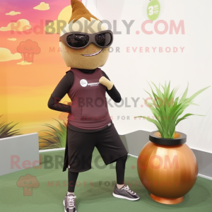 Brown Onion mascot costume character dressed with a Yoga Pants and Sunglasses