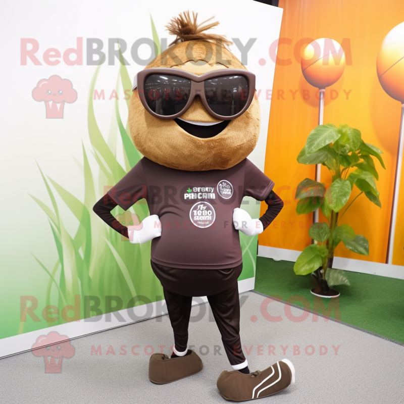 Brown Onion mascot costume character dressed with a Yoga Pants and Sunglasses Brown Onion mascot costume character dressed with a Yoga Pants and Sunglasses
