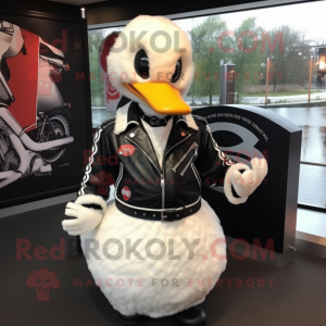 nan Swan mascot costume character dressed with a Biker Jacket and Brooches