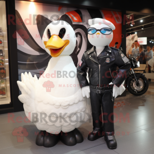 nan Swan mascot costume character dressed with a Biker Jacket and Brooches