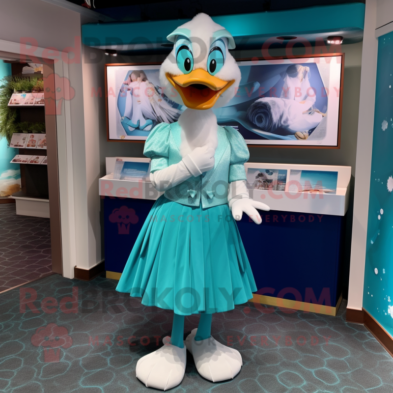 Teal Swans mascot costume character dressed with a A-Line Skirt and Cummerbunds