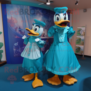 Teal Swans mascot costume character dressed with a A-Line Skirt and Cummerbunds