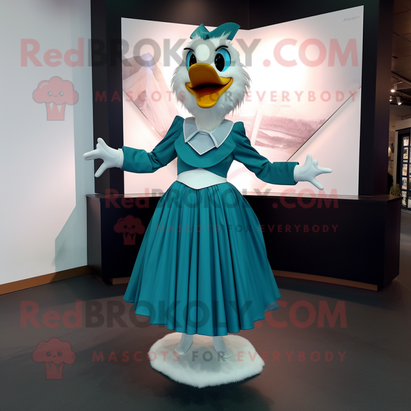 Teal Swans mascot costume character dressed with a A-Line Skirt and Cummerbunds