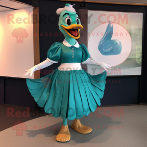 Teal Swans mascot costume character dressed with a A-Line Skirt and Cummerbunds
