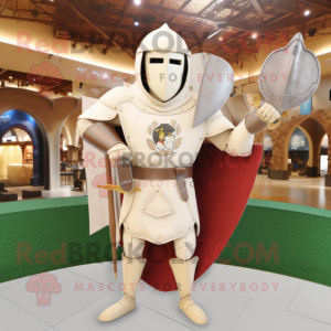 Beige Medieval Knight mascot costume character dressed with a Sheath Dress and Cufflinks