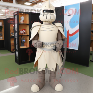Beige Medieval Knight mascot costume character dressed with a Sheath Dress and Cufflinks
