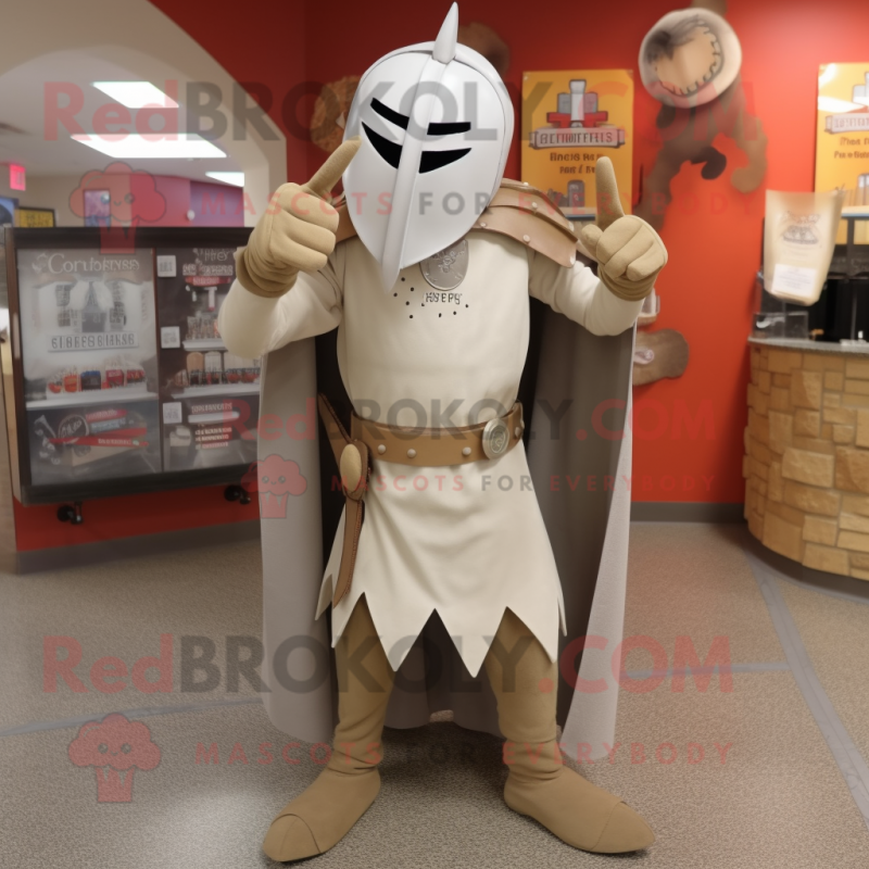 Beige Medieval Knight mascot costume character dressed with a Sheath Dress and Cufflinks