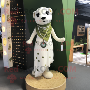 Olive Ermine mascot costume character dressed with a Playsuit and Necklaces
