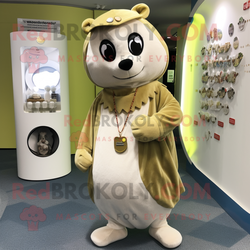 Olive Ermine mascot costume character dressed with a Playsuit and Necklaces Olive Ermine mascot costume character dressed with a Playsuit and Necklaces