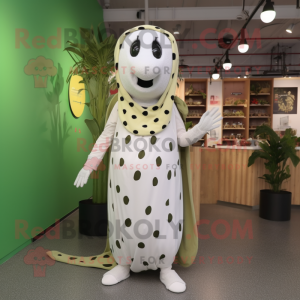 Olive Ermine mascot costume character dressed with a Playsuit and Necklaces