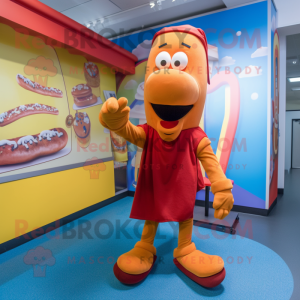 Rust Hot Dogs mascot costume character dressed with a Cardigan and Anklets