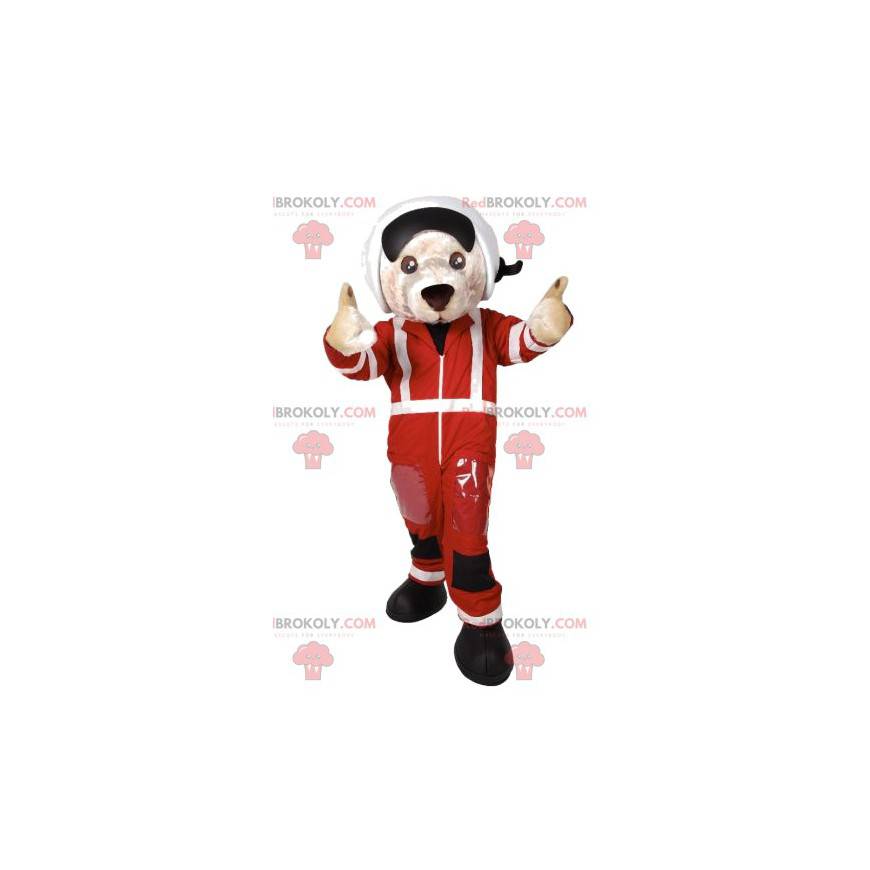 Maskot závodního jezdce bílého psa - Redbrokoly.com Maskot závodního jezdce bílého psa - Redbrokoly.com