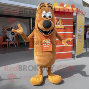 Rust Hot Dogs mascot costume character dressed with a Cardigan and Anklets