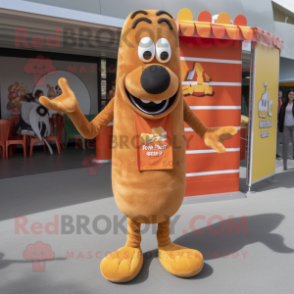 Rust Hot Dogs mascot costume character dressed with a Cardigan and Anklets