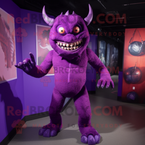 Purple Demon maskot kostym...