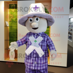 Lavender Celtic Cross mascot costume character dressed with a Oxford Shirt and Hats
