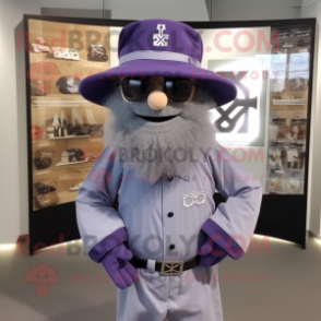 Lavender Celtic Cross mascot costume character dressed with a Oxford Shirt and Hats