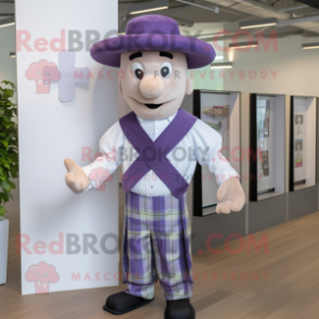 Lavender Celtic Cross mascot costume character dressed with a Oxford Shirt and Hats
