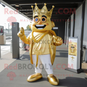 Gold King mascot costume character dressed with a Dress Pants and Scarf clips