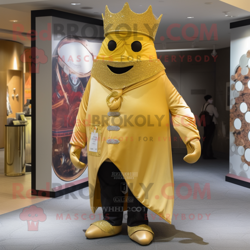 Gold King mascot costume character dressed with a Dress Pants and Scarf clips Gold King mascot costume character dressed with a Dress Pants and Scarf clips