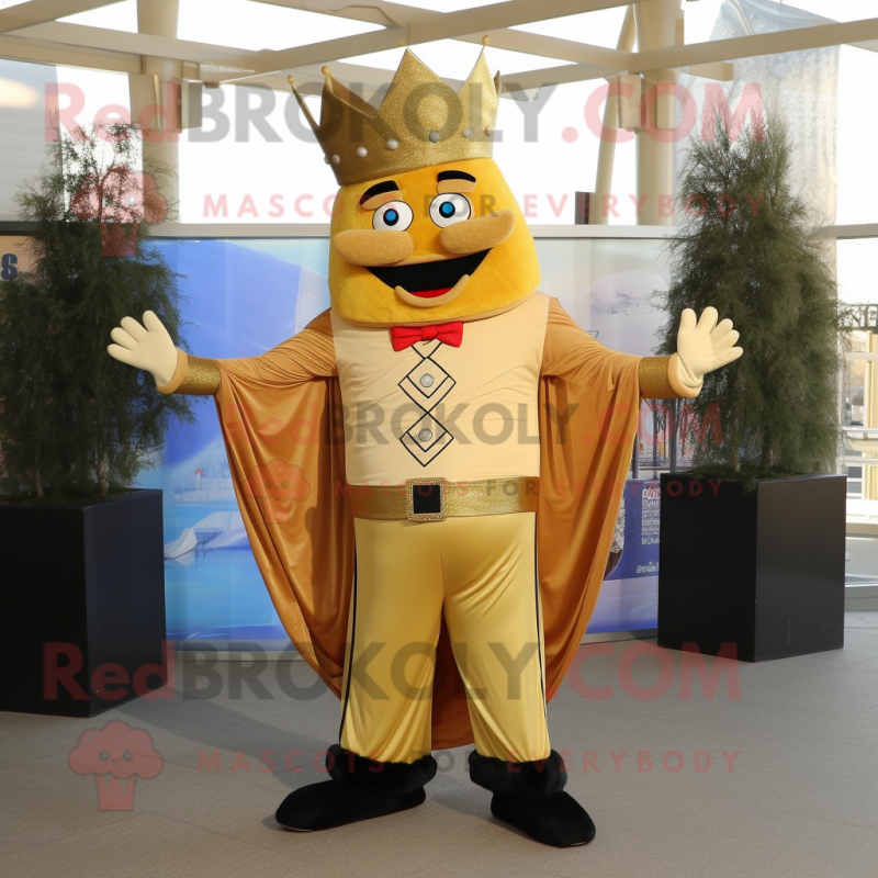 Gold King mascot costume character dressed with a Dress Pants and Scarf clips