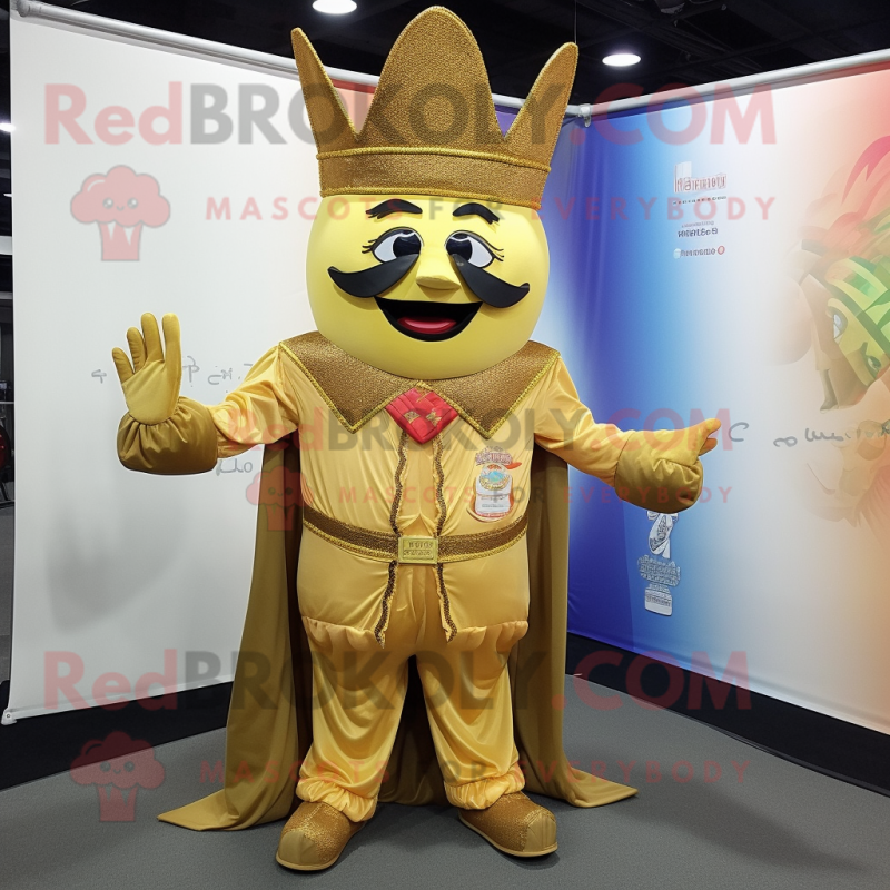 Gold King mascot costume character dressed with a Dress Pants and Scarf clips