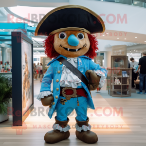 Sky Blue Pirate mascot costume character dressed with a Coat and Belts