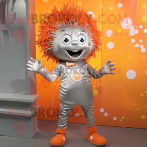 Silver Orange mascot costume character dressed with a Romper and Hair clips