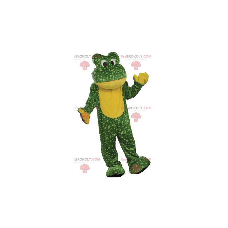Grünes Froschmaskottchen mit gelben Punkten - Redbrokoly.com