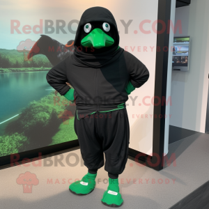 Forest Green Blackbird mascot costume character dressed with a Joggers and Wraps