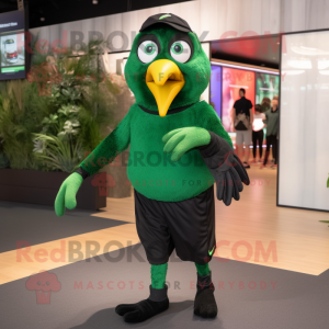 Forest Green Blackbird mascot costume character dressed with a Joggers and Wraps