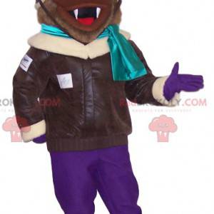 Mascotte de chien marron en tenue d'aviateur - Redbrokoly.com
