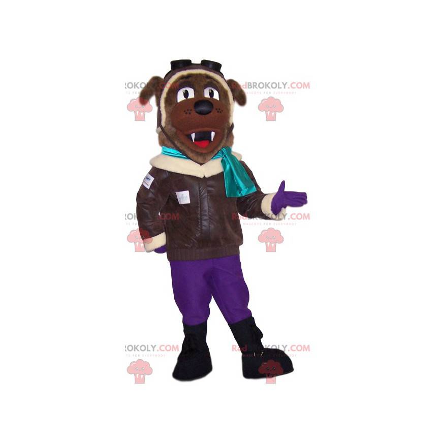 Mascotte bruine hond in vliegersuitrusting - Redbrokoly.com
