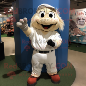 White Baseball Glove mascot costume character dressed with a Henley Tee and Hair clips
