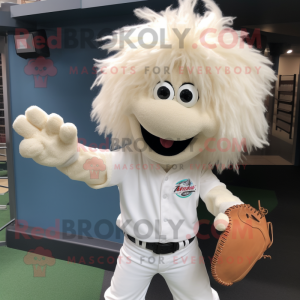 White Baseball Glove mascot costume character dressed with a Henley Tee and Hair clips