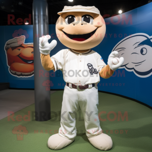 White Baseball Glove mascot costume character dressed with a Henley Tee and Hair clips