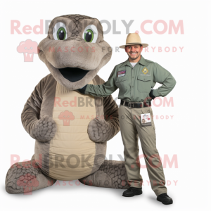 Gray Python mascot costume character dressed with a Corduroy Pants and Watches