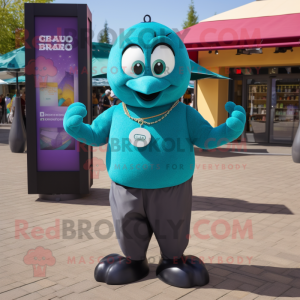 Teal Grenade mascot costume character dressed with a Polo Shirt and Necklaces