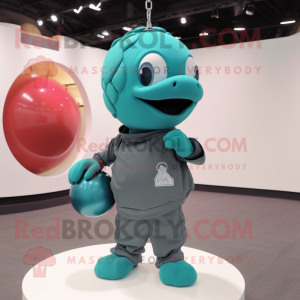 Teal Grenade mascot costume character dressed with a Polo Shirt and Necklaces