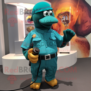 Teal Grenade mascot costume character dressed with a Polo Shirt and Necklaces