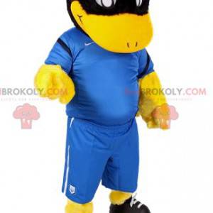 Mascota del pato negro en traje de fútbol - Redbrokoly.com