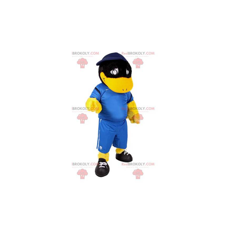 Mascotte de canard noir en tenue de foot - Redbrokoly.com
