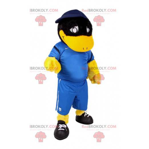 Mascota del pato negro en traje de fútbol - Redbrokoly.com