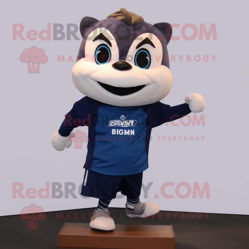 Navy Hourglass mascot costume character dressed with a Running Shorts and Gloves Navy Hourglass mascot costume character dressed with a Running Shorts and Gloves